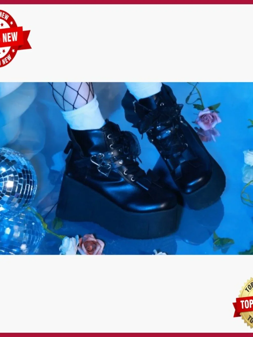 Black Platform Ankle Boots Goth Rave Punk Lace Up Zipper Chunky High Heels
